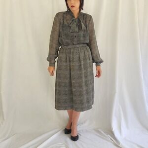 80s Black and White Plaid‎ Skirt Set